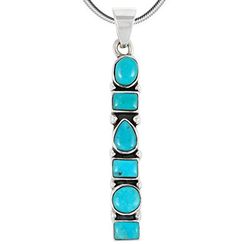Turquoise Pendant Necklace in Sterling Silver 925 & Genuine Turquoise (Select Style) (Geometric) Turquoise Pendant Necklace in Sterling Silver 925 & Genuine Turquoise (Select Style) (Geometric)