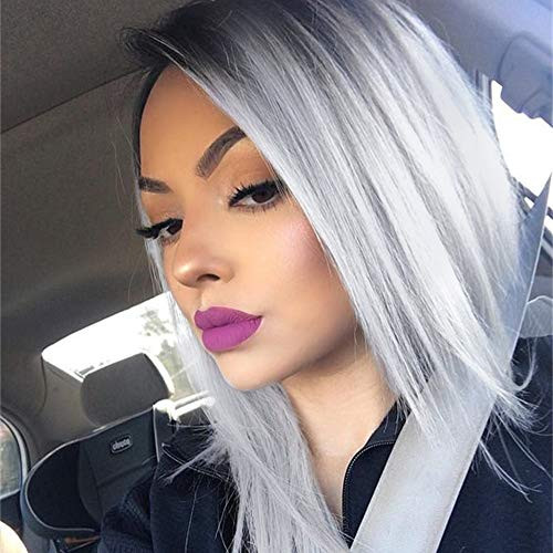 Quick Wig Ombre Wigs Grey Short Straight Bob Wig Black to Grey Middle Part Heat Resistant Fiber Synthetic Cosplay Party Wigs for Women 14 inches Quick Wig Ombre Wigs Grey Short Straight Bob Wig Black to Grey Middle Part Heat Resistant Fiber Synthetic Cosplay Party Wigs for Women 14 inches