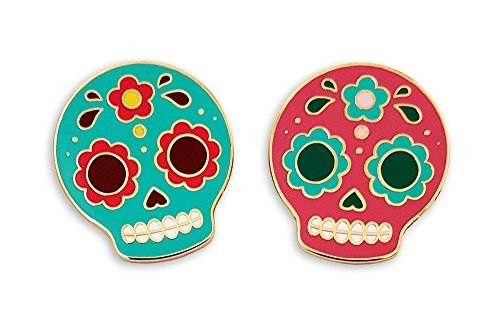 Pinsanity Cute Sugar Skulls Enamel Lapel Pins (Set of 2)