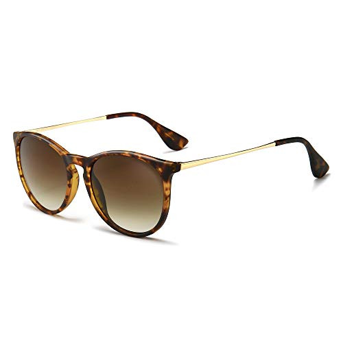 SUNGAIT Vintage Round Sunglasses for Women Girl Classic Retro Designer Style (Polarized Brown Gradient Lens/Amber Frame(Matte Finish)) 1567PG HPKC