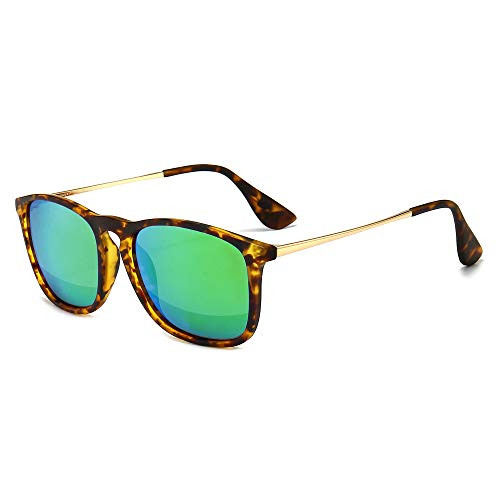 SUNGAIT Classic Square Frame Sunglasses Retro Style for Men Women (Tortoise Frame/Polarized Green Mirror Lens, 54) Composite Frame 1509PGHPKLV