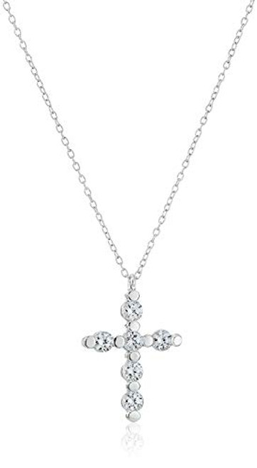 .925 Sterling Silver Created Aquamarine Classic Cross Pendant Necklace on 18" Chain - March Birthstone .925 Sterling Silver Created Aquamarine Classic Cross Pendant Necklace on 18" Chain - March Birthstone