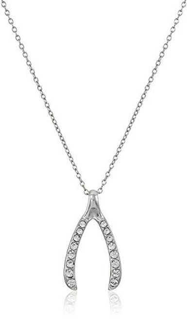 Rhodium Plated .925 Sterling Silver Swarovski Crystal 1" Lucky Wishbone Pendant Necklace on 18" Chain Rhodium Plated .925 Sterling Silver Swarovski Crystal 1" Lucky Wishbone Pendant Necklace on 18" Chain