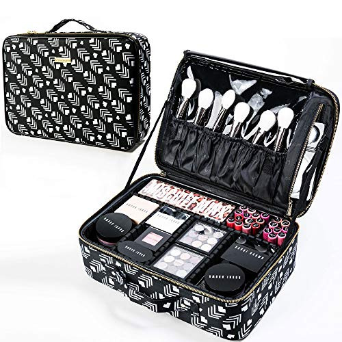 Travel Makeup Bag Organizer Makeup Train Case Portable Professional Cosmetic Makeup Artist Case Train Case Cosmetic Storage Bag EVA Adjustable Dividers Gift for Women Girls Medium Pattern