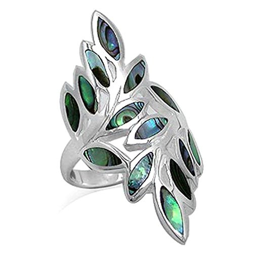 Silvershake Abalone Paua Shell Inlay White Gold Plated 925 Sterling Silver Bypass Leaf Ring Size 8 Silvershake Abalone Paua Shell Inlay White Gold Plated 925 Sterling Silver Bypass Leaf Ring Size 8