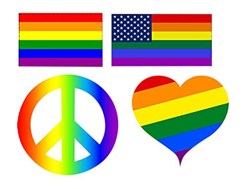 Rogue River Tactical 4 Pack Different Heart Peace Sign Rainbow Flag Car Decal Bumper Sticker Gay Pride LGBT Gay Lesbian Bisexual Transgender Support (Complete Set)