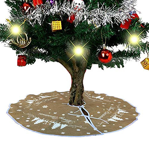 Fly Joys Christmas Tree Skirt 48 inches Xmas Burlap Snowflake Christmas Tree Skirt Ornament White Snowflake Printed Christmas Decorations New Year Party