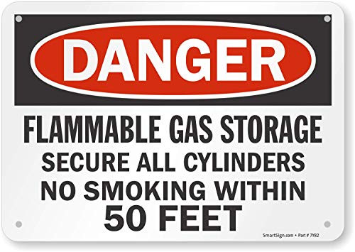 SmartSign"Danger - Flammable Gas Storage, No Smoking Within 50 Feet" Sign | 7" x 10" Aluminum