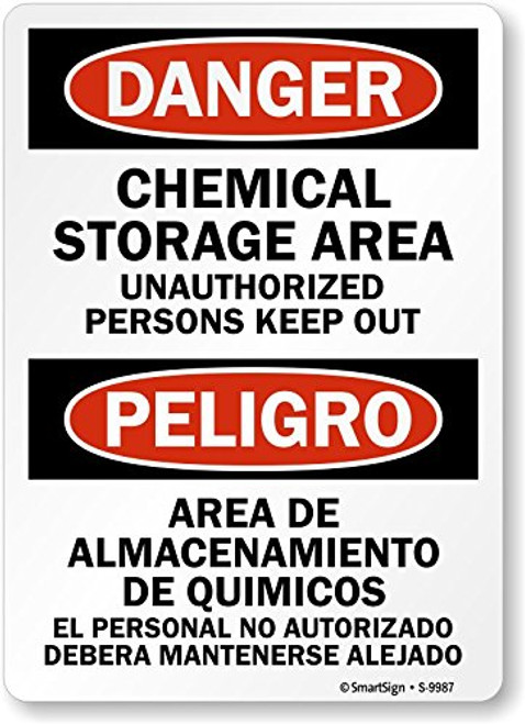 SmartSign "Danger: Chemical Storage Area, Keep Out", Bilingual, Plastic Sign, 10" x 7" SmartSign "Danger: Chemical Storage Area, Keep Out", Bilingual, Plastic Sign, 10" x 7"