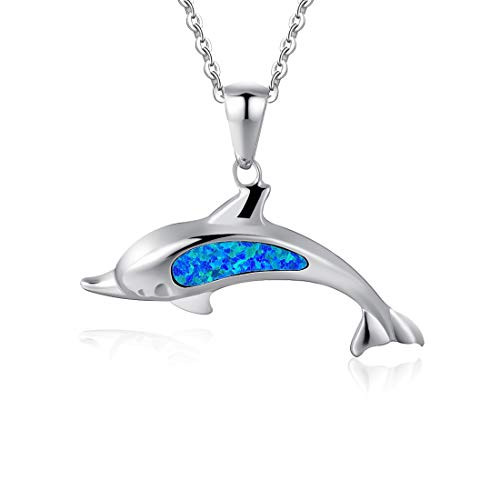 Fancime 925 Sterling Silver Dolphin Necklace Blue Created Opal Pendant Jewelry for Women Girls 18" (Dolphin) Fancime 925 Sterling Silver Dolphin Necklace Blue Created Opal Pendant Jewelry for Women Girls 18" (Dolphin)