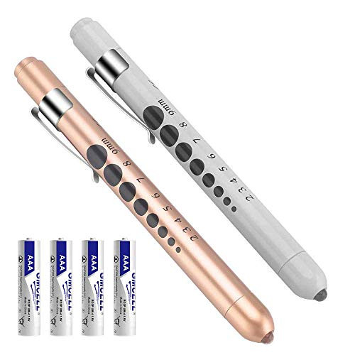 CAVN Pen Light with Pupil Gauge LED Penlight for Nurses Doctors, Reusable Medical Penlight for Nursing Students with Batteries, Rose Gold and Silver
