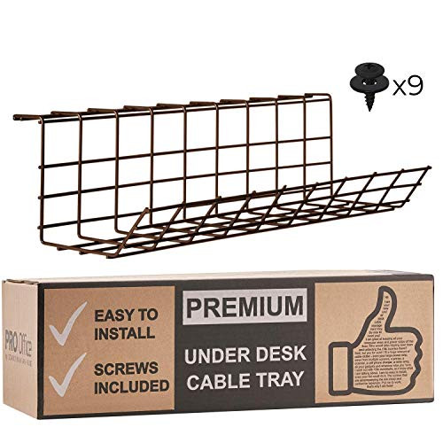 Under Desk Cable Management Tray - Cable Organizer for Wire Management. Metal Wire Cable Tray for Office and Home. Perfect Standing Desk Cable Management Basket (Brown Cord Basket - Single 17'')
