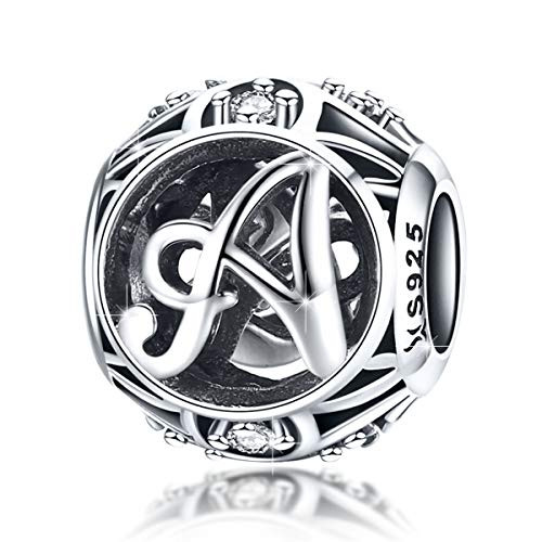 BAMOER 925 Sterling Silver Initial Letter A Charms for Bracelet Necklace Alphabet Beads BAMOER 925 Sterling Silver Initial Letter A Charms for Bracelet Necklace Alphabet Beads