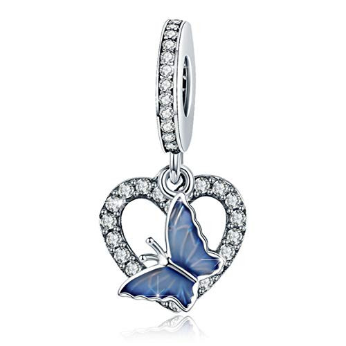 BAMOER 925 Sterling Silver Butterfly Heart Charms for Snake Chain Bracelet Necklace BAMOER 925 Sterling Silver Butterfly Heart Charms for Snake Chain Bracelet Necklace