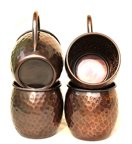 STREET CRAFT Hand Hammered Antique Finish Barrel Copper Moscow Mule Mug Capacity 16 Oz Set of 4