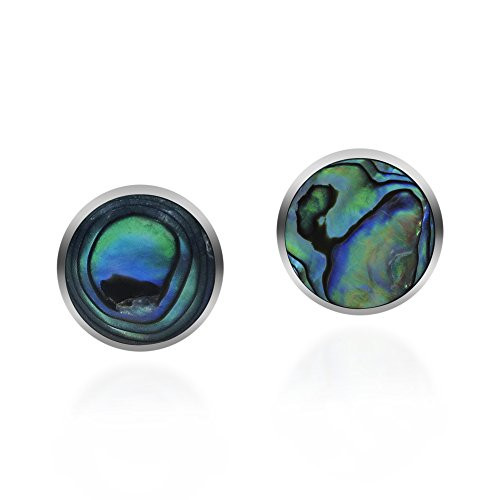 Cute Inlay Abalone Shell Round .925 Sterling Silver Push Back Earrings