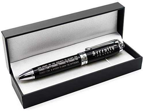 Serenity Prayer Engraved Inspirational Gift Pen with Presentation Box - Faith Sobriety Recovery Quote Gifts for Men Women