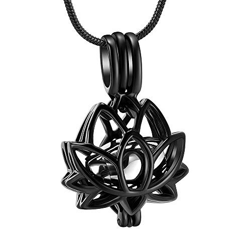 shajwo Cremation Jewelry Lotus Flower Urn Necklaces for Ashes for Women Men Urn Memorial Keepsake Necklace Locket Pendants for Human Ashes Holder (Black Lotus)