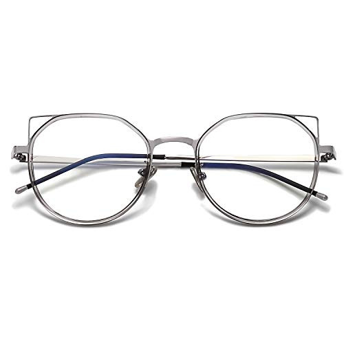 SOJOS Blue Light Blocking Glasses Women Cat Eye Vintage Metal Frame Eyeglasses Fox SJ5059 with Grey Frame/Anti-blue light Lens