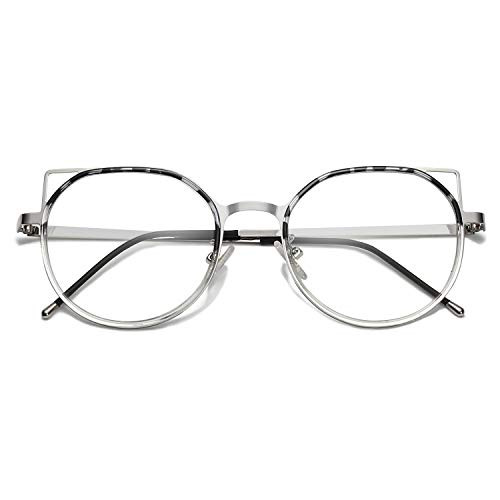 SOJOS Blue Light Blocking Glasses Women Cat Eye Vintage Metal Frame Eyeglasses Fox SJ5059 with Silver Frame/Tortoise Rim/Anti-blue light Lens