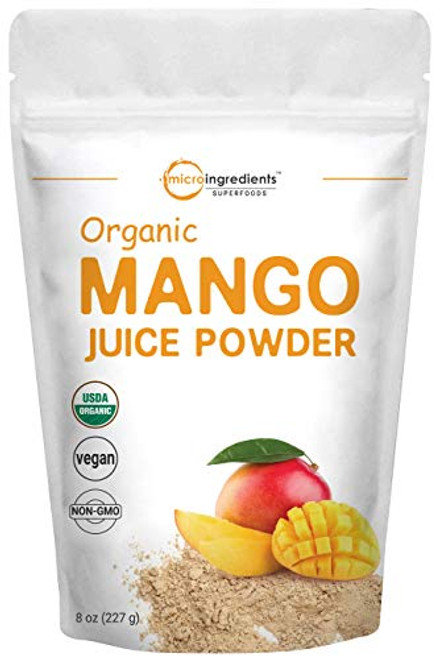 Micro Ingredients Organic Mango Juice Powder, 8 Ounce, Rich in Immune Vitamin C for Immune System Support, and Great Flavor for Drinks, Smoothie and Beverages, Non-GMO and Vegan Friendly