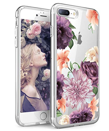 iPhone 7 Plus Case, iPhone 8 Plus Case, Spevert Flower Pattern Printed Clear Design Transparent Hard Back Case with TPU Bumper Cover for iPhone 7 Plus/8 Plus 5.5 inch
