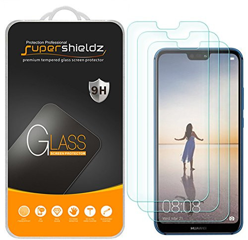 (3 Pack) Supershieldz for Huawei (P20 Lite) Tempered Glass Screen Protector, Anti Scratch, Bubble Free