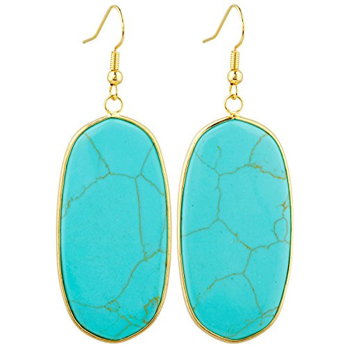 SUNYIK Women's Green Howlite Turquoise Oval Dangle Earrings