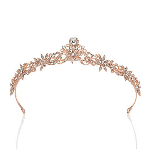 SWEETV Rose Gold Wedding Tiara for Bride - Princess Tiara Headband Pageant Crown, Bridal Hair Accessories for Women and Girls SWEETV Rose Gold Wedding Tiara for Bride - Princess Tiara Headband Pageant Crown, Bridal Hair Accessories for Women and Girls