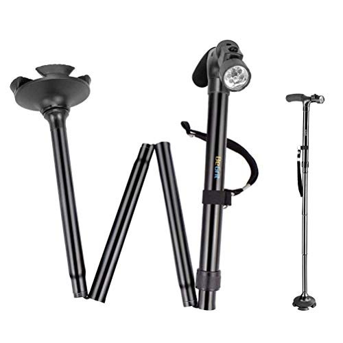 BeGrit Folding Cane Walking Stick - Adjustable Height Lightweight Collapsible Walking Cane with LED Light Non Slip for Men and Women