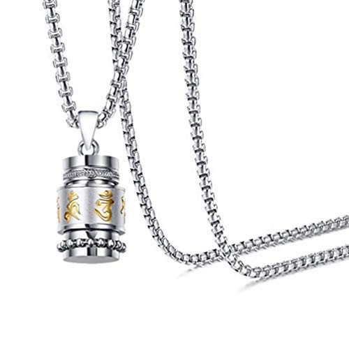 Mgutillart Religious Titanium Steel Prayer Wheel Pendant Locket Necklace Mgutillart Religious Titanium Steel Prayer Wheel Pendant Locket Necklace