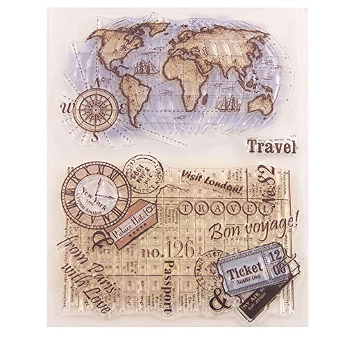5.5 by 7.1 Inches Globe World Map Letters Stamps Travel Clear Rubber Stamps for Scrapbooking Card Making Paper Craft Christmas Clear Stamps