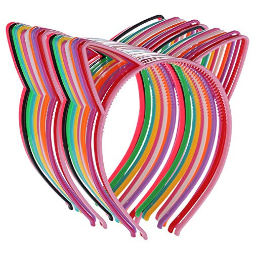 24 Cat Ear Headbands Plastic Hairbands Hair Hoops Party Costume Daily Decorations Party Bunny Cat Bow Headwear Cats Accessories for Women Girls Daily Wearing and Party Decoration
