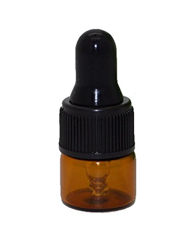 25Pcs Mini 1ML Empty Refillable Amber Glass Essential Oil Bottles Perfume Cosmetic Liquid Aromatherapy Lotion Sample Storage Containers Vials Jars with Eye Dropper Dispenser, Black Screw Cap