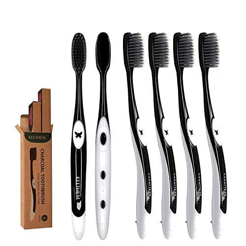6 Pack Soft Toothbrushes, Auperwel Manual Toothbrushes for Activated Charcoal Toothpaste Teeth Whitening Powder
