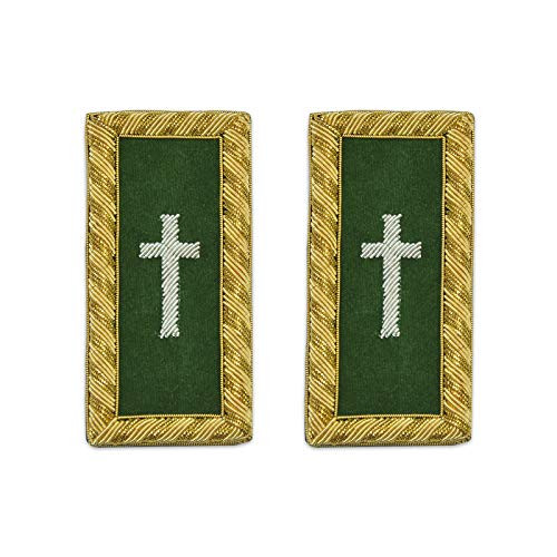 Knights Templar Commander Cross Embroidered Masonic Shoulder Board Pair - [Green, White & Gold][4'' Tall]