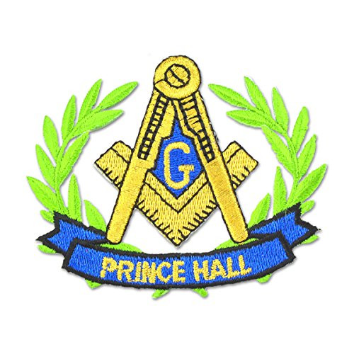 Prince Hall Wreathed Square & Compass Embroidered Masonic Patch - [Gold, Green & Blue][3'' Wide]