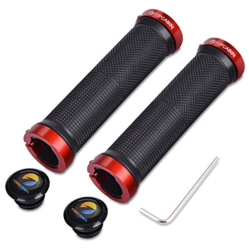 TOPCABIN Bicycle Grips,Double Lock on Locking Bicycle Handlebar Grips Rubber Comfortable Bike Grips for Bicycle Mountain BMX (Red)