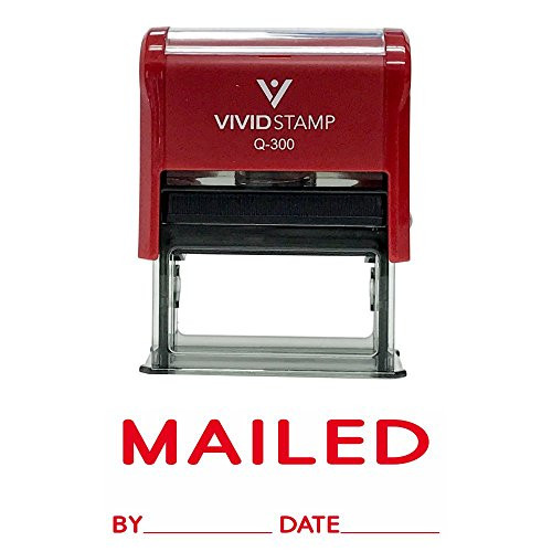 MAILED with By Date Line Self Inking Rubber Stamp (Red Ink) - Large
