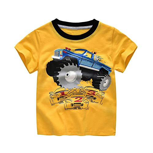 Warmbaby Toddler Boys Kids Short Sleeve T-Shirts Monster Truck Yellow 2T