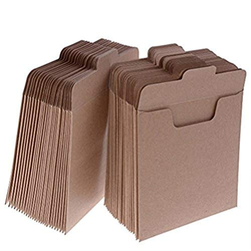 37YIMU 50 Pack CD Sleeves Kraft Paper DVD Envelopes, Khaki Blank CD Paper Cardboard, CD Kraft Paper Storage Holder Covers Packaging Sleeves - 4.9 x 4.9 Inch