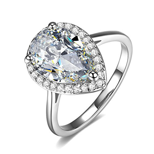UMODE 18K White Gold Plated Teardrop Halo Pear Cut 4 Carat Cubic Zirconia CZ Engagement Wedding Ring for Women Size 6 UMODE 18K White Gold Plated Teardrop Halo Pear Cut 4 Carat Cubic Zirconia CZ Engagement Wedding Ring for Women Size 6