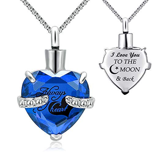 YOUFENG Urn Necklaces for Ashes Always in My Heart Heart Cremation Jewelry Memorial Pendant Birthstone Necklace (September URN) YOUFENG Urn Necklaces for Ashes Always in My Heart Heart Cremation Jewelry Memorial Pendant Birthstone Necklace (September URN)