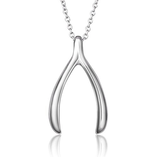 DAOCHONG 925 Sterling Silver Good Luck Charm Wishbone Pendant Necklace for Women, Rolo Chain 18" DAOCHONG 925 Sterling Silver Good Luck Charm Wishbone Pendant Necklace for Women, Rolo Chain 18"
