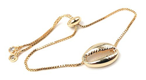 LESLIE BOULES 18K Gold Plated Bracelet Adjustable Cowrie Metal Conch Fashion Jewelry