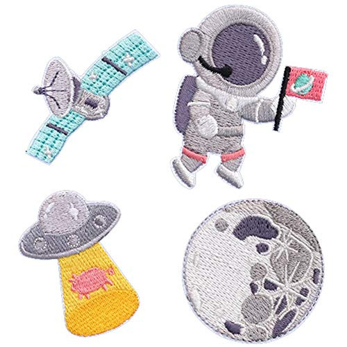 YOUOR 4pcs Universe Embroidery Patch UFO Astronaut Moon Spaceship Applique Badge Iron on Sew on Patches