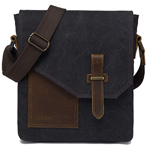 Small Messenger Bag,VASCHY Vintage Canvas Leather Lightweight Crossbody Bag