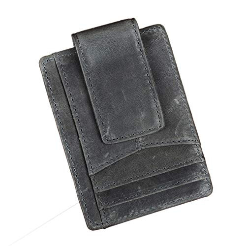 Le'aokuu RFID Leather Minimalist Slim Wallet Front Pocket Card Case Money Clip (Grey)
