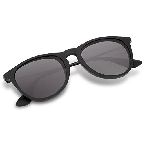 Black Polarized Round Sunglasses?Round Shades for Women by Wenlenie Matte Black Frame with Gradient Grey Lens W4171