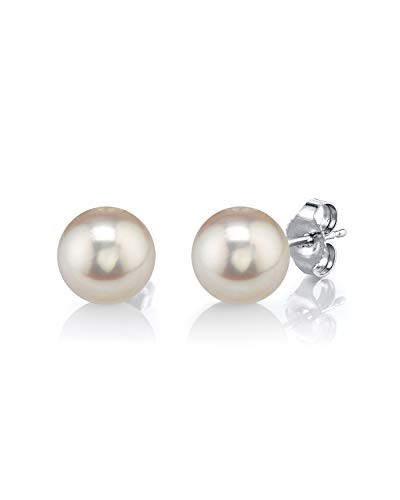 14K Gold 6.0mm AAAA Quality Round White Freshwater Cultured Pearl Stud Earrings Set for Women